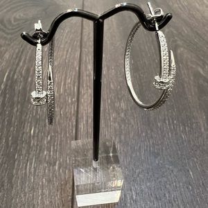 18K White gold plated Nail inside/outside cubic zirconia hoop earrings 35mm